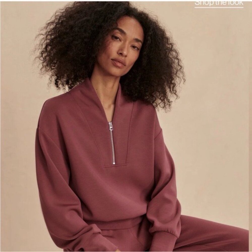 Varley | DoubleSoft Davidson Quarter-Zip Sweatshirt | Dusty Rose/Mauve | Large